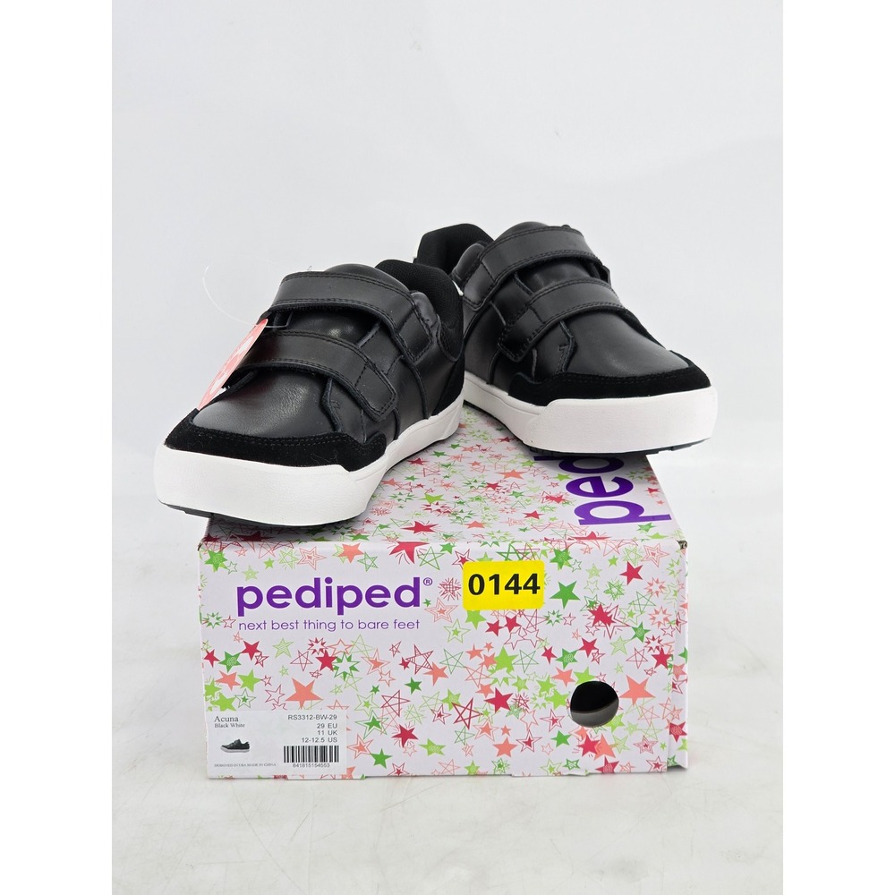 Pediped Acuna Sneakers Kids Size 12-12.5 Black White Hook Loop - New